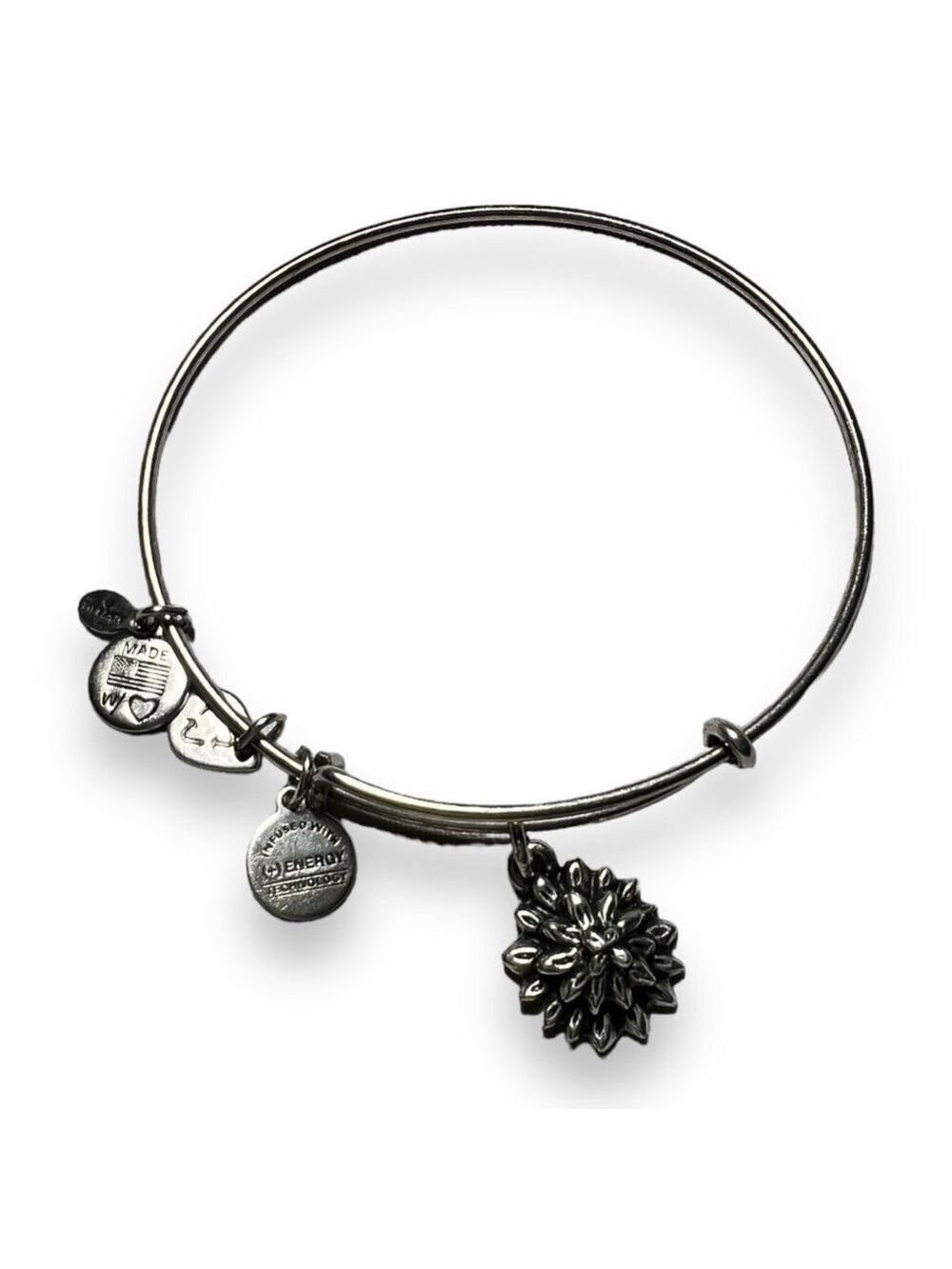 Alex and Ani Water Lily Charm Expandable Bracelet Silver